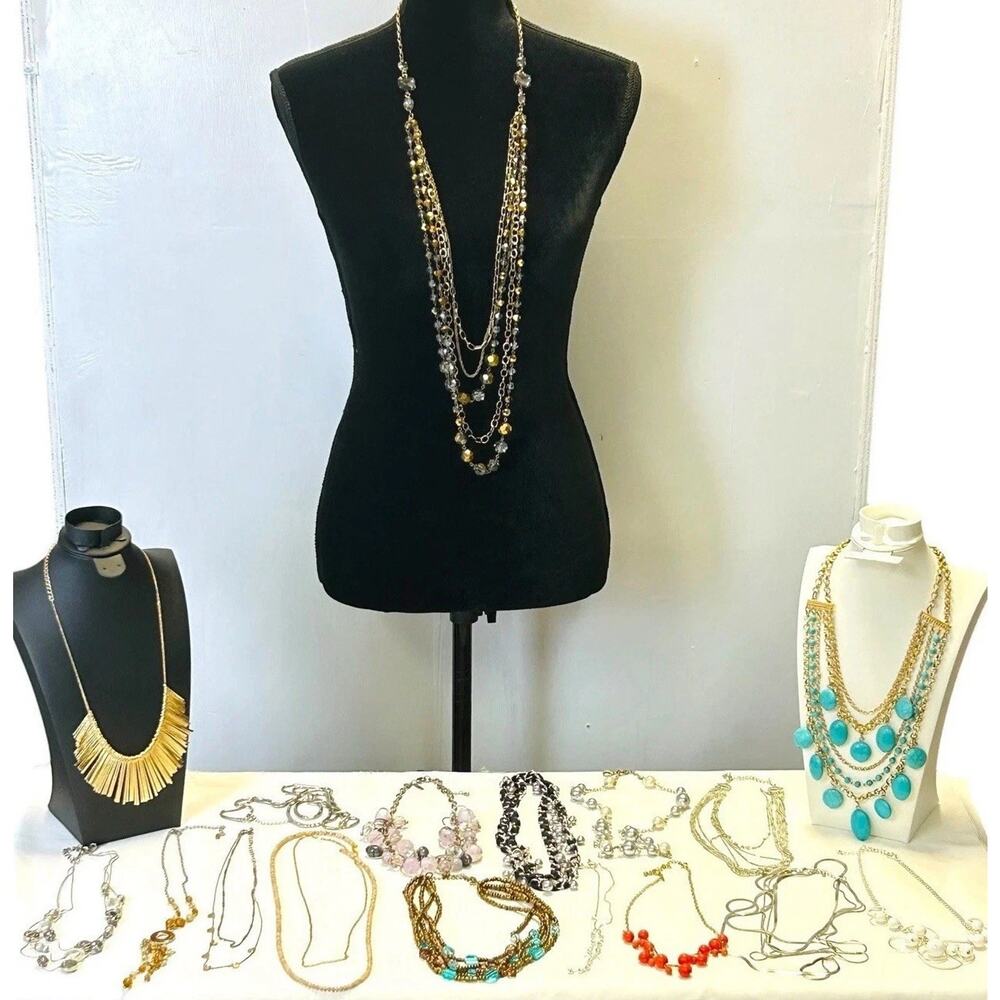 Assorted Necklaces Lot Of 17 Some Signed Statement Colorful Chunky Sleek Summer